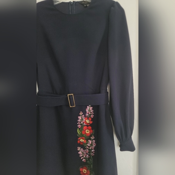 Ted Baker London Silia Kirstenbosch Embroidered Dress Blue Belt Long Sleeve XS - Picture 6 of 16